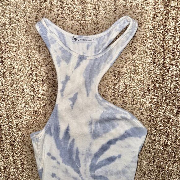 ZARA Women's Tie-Dye Halter Dress Blue White Size Medium - Picture 7 of 8